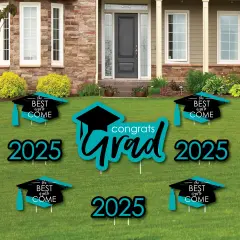 Big Dot of Happiness Teal Grad Class of 2025 Outdoor Decorations - Graduation Yard Signs - Set of 8
