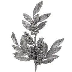 26" Silver Glitter Berry/Leaf Spray &ndash; Elegant Christmas Decoration
