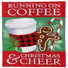 Running on Coffee And Cheer Christmas Garden Flag 2 Sided Burlap