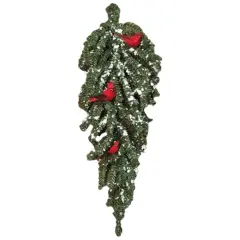Snowy German Twig Teardrop With Cardinals, 30"