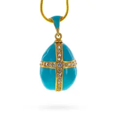 Turquoise Crystal Cross Royal Egg Pendant Necklace