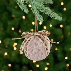 Northlight Embroidered Leaves Fuzzy Christmas Ball Ornaments - 3" - Mauve - Set of 6 Ivory