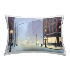 Misty Winter City Street Decorative Printed Throw Pillow Design by Noah Bay, 14 x 7 x 20