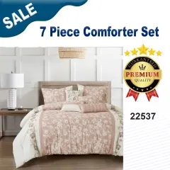 Flower Embroidery 7 Pieces Kabibe White Comforter Set