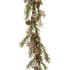 Rusty Glitter Bell & Snowflake Pine Garland 4ft