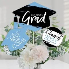 Big Dot of Happiness Light Blue 2025 Graduation Party Centerpiece Sticks - Table Toppers - Set of 15