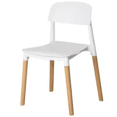 Modern Plastic Dining Chair Open Back with Beech Wood Legs Single White