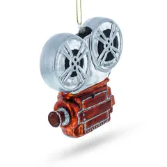 Retro Camera Movie Player Glass Christmas Ornament
