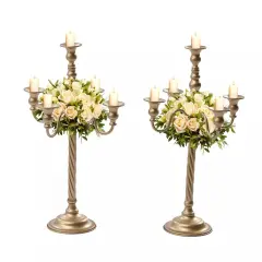 2XGold Candelabra Candle Holder Candlestick for Candlelight Ornate Vintage Decor