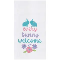 "Every Bunny Welcome" Spring Easter Rabbit Embroidered Cotton Flour Sack Kitchen Dishtowel