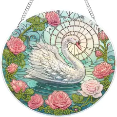 Swan Diamond Art Hanging Pendant Kits, 5D Special Shape Diamond Art Kits for Adults, Crystal Rhinestones Animal Diamond Painting Gem Art for Home Window Garden Wall Decor
