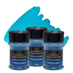 Creative Inspirations Powder Watercolor Paint 3 Pack - 38g Shaker Bottle, Phthalo Blue - Dye-Based Water-Soluble Crystalline Pigments - Non-Toxic, Perfect for Abstract and Spontaneous Effects