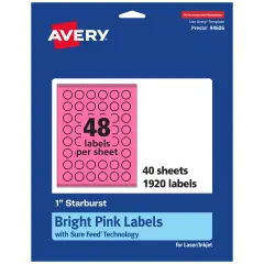 Avery Bright Pink Paper Labels, 1" Starburst