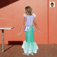 Girls Classic Ariel Mermaid Costume Purple and Teal Dress with Ruffle and Cameo