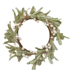 Frosted Mistletoe Wreath 13" with Silver Glitter and Foam Buds