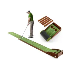 Brown-Green Golf Putting Mat Practice Training Aid With Auto Ball Return
