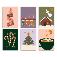 Cozy Christmas Greeting Cards Boxed Set of 24 Holiday Notecards Featuring 6 Nostalgic Designs, Perfect for Home for the Holidays and Warm Festive Wishes