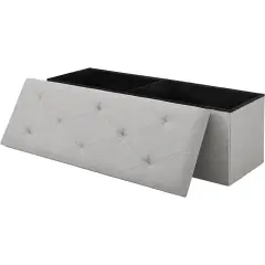 Rectangular Linen Storage Bench Ottoman for Bedroom Living Room and Hallway Organization Light Grey
