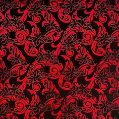 1 Yard Tiare Swirls Polyester Foil Fabric, 36in L x 60in W Durable Polyester Material for Craft & Apparel Black/Red