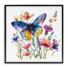 Stupell Industries Blue Toned Butterfly Garden Framed Giclee Wall Art Design by LSR Design Studio
