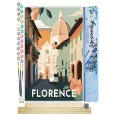 Figured'Art Paint by Number for Adults Travel Poster Florence 16"x20" - Craft Art Painting Rolled Canvas with DIY Wooden Frame