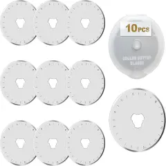 10 PCS 45mm Rotary Cutter Replacement Blades Ultra-Sharp and Durable Steel Blades with Clear Scale Rotary Cutter Blades for Quilting Sewing Crafting and Fabric Leather Cutting (45mm-Silver)