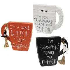 Halloween Wooden Mug Sitters Decorative Blocks for Coffee Bar, Shelf & Table - Asstd. 3