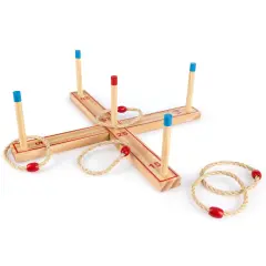 Grasshopper Games: Ring Toss - Classic Throwing Game, Wood Set, 5 Stumps & Hoops, Indoor-Outdoor Play, Travel Bag, Party-Backyard Activity, Family Age 3+
