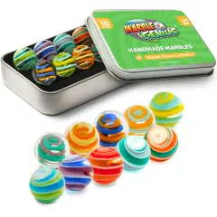 Marble Genius Collectors Marbles, Ribbons, 16mm (⅝ Inch), 10 Handmade Glass Marbles, Gifts for Marble Lovers, Gifts for Kids Ages 3-14