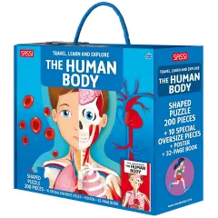 Sassi: Travel, Learn & Explore - The Human Body - 200pc Shaped Puzzle & 32-Page Book, Educational Set, Facts About Bodily Systems, (N.E. 2024) Kids 6+