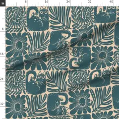 Various Fabrics by the Yard or Fat Quarter Teal Block Print Retro Petrol Floral Cat Cream Squares Modern Leaves Custom Printed Fabric by Spoonflower