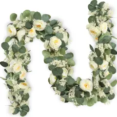 Eucalyptus Garland, 13Ft Artificial Greenery Garland Flower Decor, Green Spring Garland Wreath Vines Decorations for Table Home Wedding Mantle Party (Champagne)