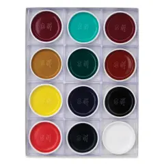 Yasutomo Traditional Japanese Watercolor Pans - Set of 12, Round Pans, Assorted