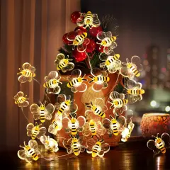 Bee Lights Room Decor, 10ft 30 LED Cute Bee String Fairy Lights Battery Operated, Honey Bee Gifts for Women Girls, Bee Decorations for Bedroom Plants Patio Party Wedding Party Xmas