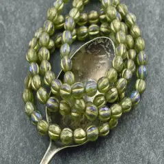 *25* 6mm Gold Washed Matte Peridot Luster Faceted Round Melon Beads