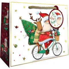 Pack/6: Santa Bicycle Gift Bag - 10 x 4 x 8"