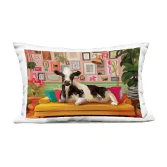 Stupell Industries Cow in Whimsical Maximalist House Outdoor Printed Pillow design by Kamdon Kreations, 14 x 7 x 20