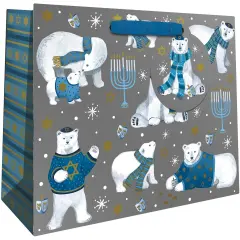 Pack/6: Hanukkah Bears Gift Bag - 10 x 4 x 8"