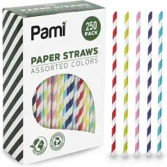 250-Pack Fun Assorted Color Compostable Biodegradable Disposable Paper Straws for Coffee, Juice, Cocktails