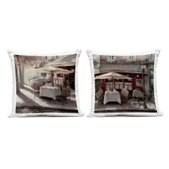Stupell Industries City Restaurant Sidewalk Seating 2pc Outdoor Printed Pillow Set design by T.C. Chiu, 18 x 7 x 18