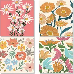 4 Pack Easy Paint by Numbers Kit for Adults Beginner,Small Paint by Number Kits for Kids Flower,Paint by Number Kit for Adults Flowers Cheerful Painting by Numbers on Canvas for 8x12 Inch