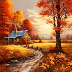 Autumn Landscape Diamond Painting Kits for Adults, Fall Diamond Art Kits for Beginners, 5D DIY Full Drill Round Gem Art, Paint with Diamond Beads Craft Home Wall Decor 12x12 inch