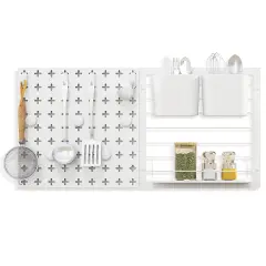 White Metal Wall Organizer 2 Pegboard Panels Combination Kit with Magnets and Hooks