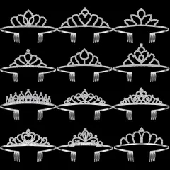 12 Pcs Tiara Crown Princess Crown Headband for Women Queen Crown with Comb Rhinestone Tiara