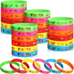24 Pcs Mexican Fiesta Party Favors, Cinco De Mayo Gifts, Mexican Bracelets with Taco Cactus Pi&ntilde;ata Pattern for taco party favors(Fiesta)