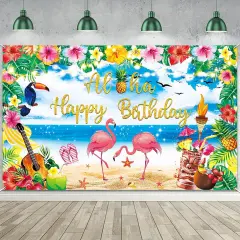 Birthday Party Decorations Supplies, Summer Hawaiian Birthday Backdrop for Tropical Flamingo Pool Beach Party Decoration