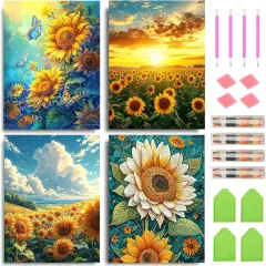 4 Pack Sunflower Diamond Art Kits for Adults 5D Animal Diamond Art Kit for Beginners DIY Paint with Round Full Drill Gem Art Painting for Home Wall Decor (11.8x15.7inch)