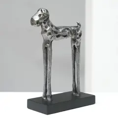 Handcrafted Tall Dog Sculpture &ndash; Modern Aluminum Figurine in Antique Silver, 5" x 2.4" x 8"