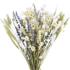 Dried Flowers Bouquet Dried Daisy Flowers Natural Lavender Dried Flowers Bunny Tails Gerber Daisies Flowers Wheat Stalks Floral Arrangements for Wedding Table Centerpiece Decor Farmhouse DIY