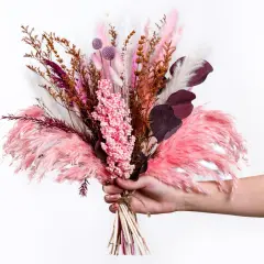 Natural Preserved & Dried 17 inch Flower Bouquet| Real Dried Flower Arrangements for Home, Office Decoration, Weddings, Pink Pampas, White Pampas, Lavender, Bunny Tails